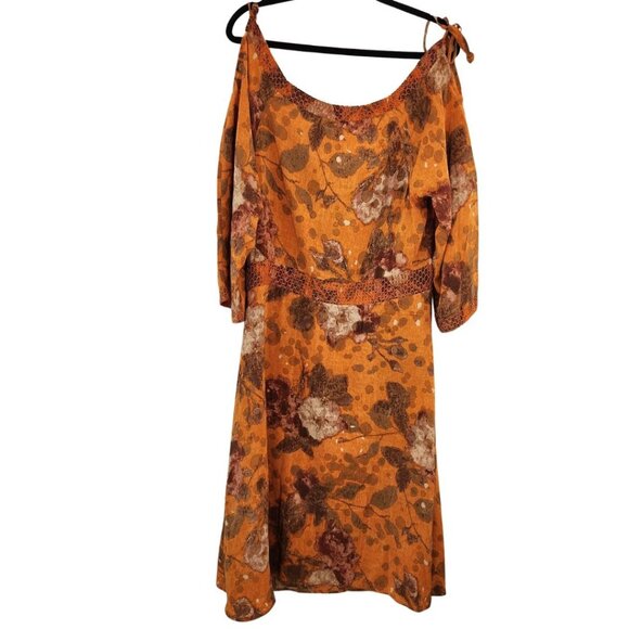 Anthropologie Moulinette Souers 100% Silk Cara Cara Dress Orange Floral Women 2X - Picture 3 of 10